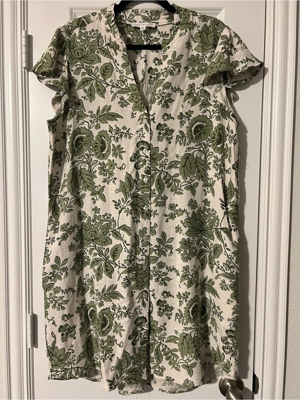 Green Floral Button-Front Dress
